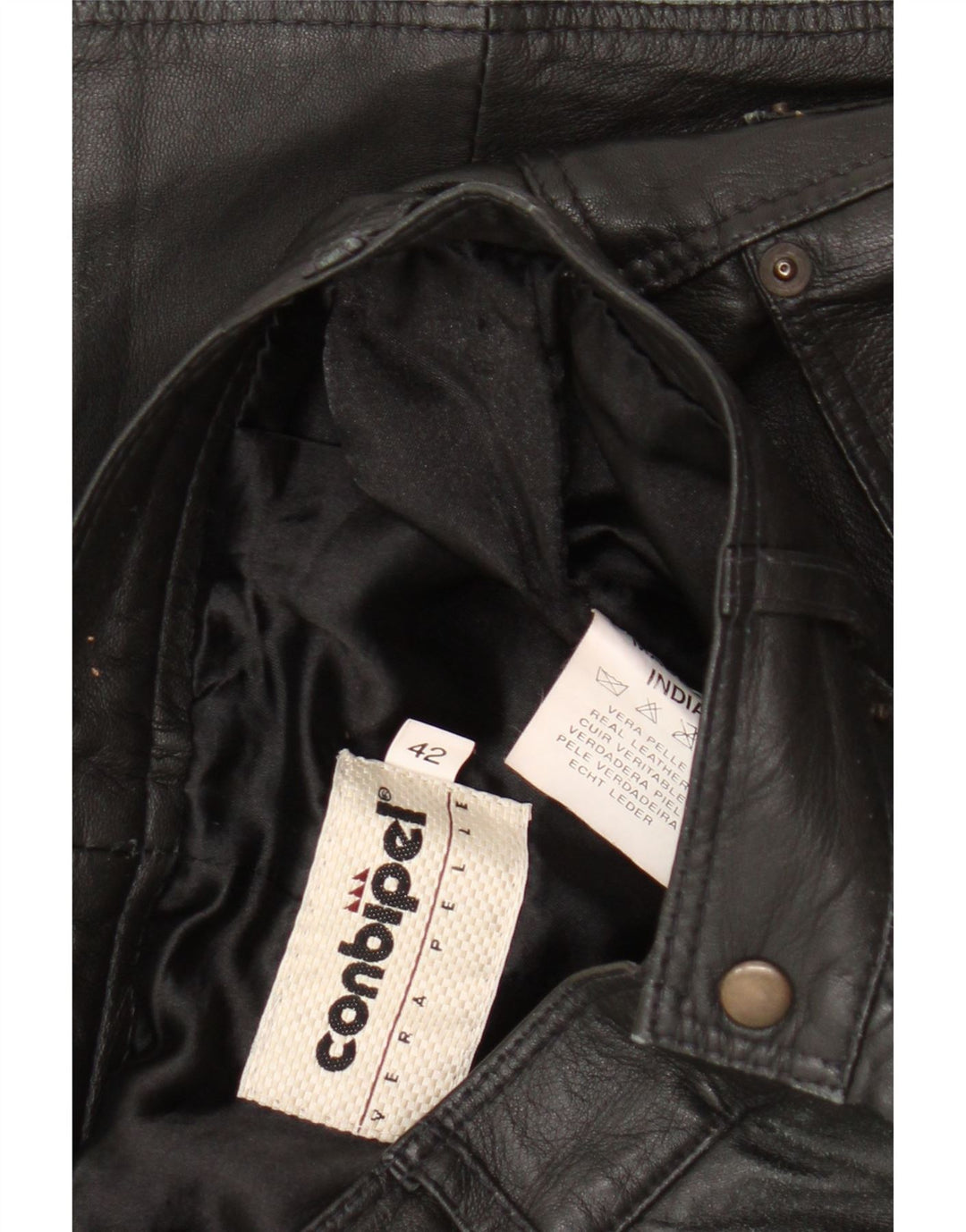 Pantaloni in pelle da uomo a vita alta Conbipel W26 L29 in pelle nera