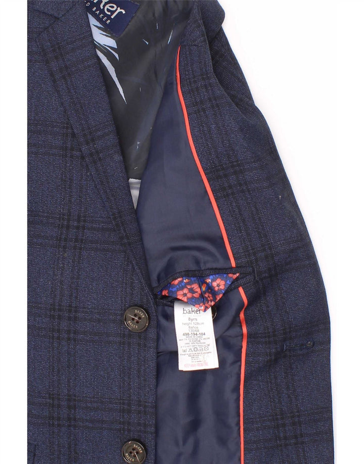 Giacca blazer a 2 bottoni da ragazzo Ted Baker 7-8 anni in poliestere a quadri blu navy