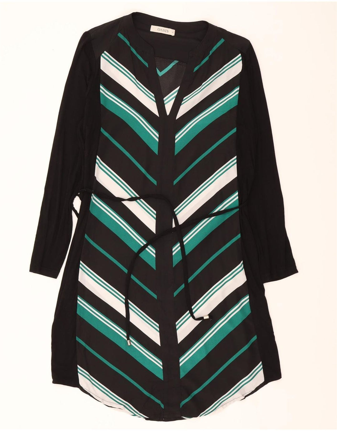 OASIS Womens Long Sleeve A-Line Dress UK 14 Medium Black Striped Polyester Vintage Oasis and Second-Hand Oasis from Messina Hembry 
