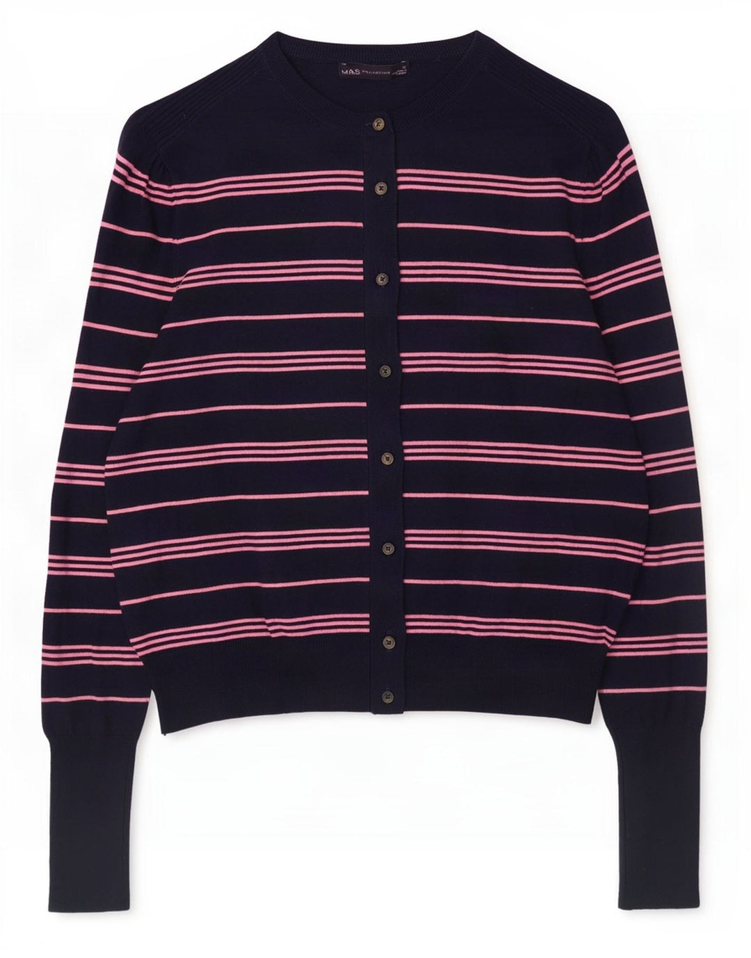 Maglione cardigan corto da donna Marks & Spencer UK 12 medio blu navy a righe
