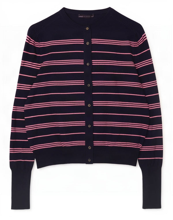 Maglione cardigan corto da donna Marks & Spencer UK 12 medio blu navy a righe