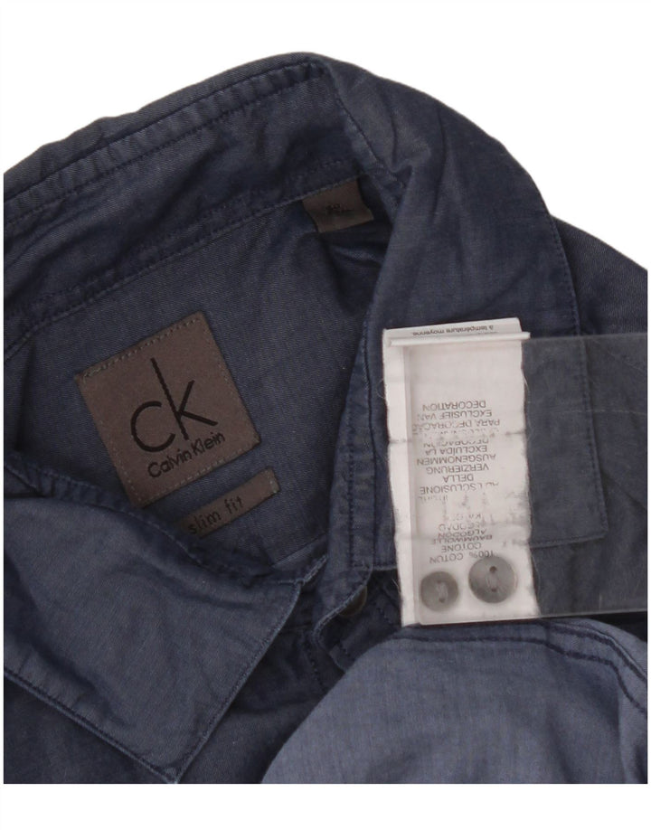 CALVIN KLEIN Camicia slim fit da uomo taglia 40 media cotone blu navy