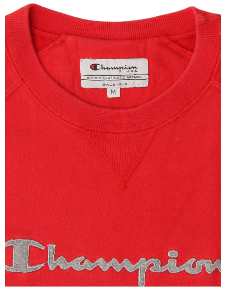 Felpa con grafica Champion da donna, maglione UK 14, cotone rosso medio