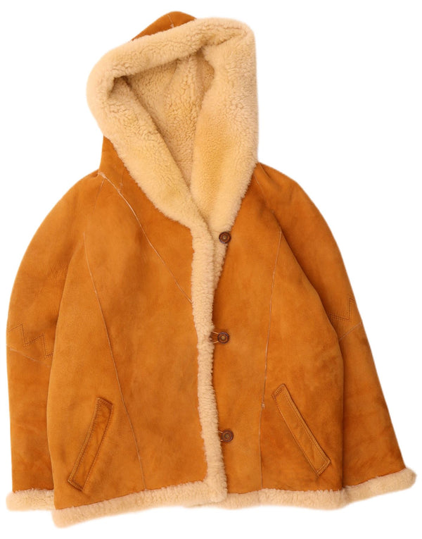 Giacca in shearling oversize con cappuccio da donna vintage EU 40 Marrone medio