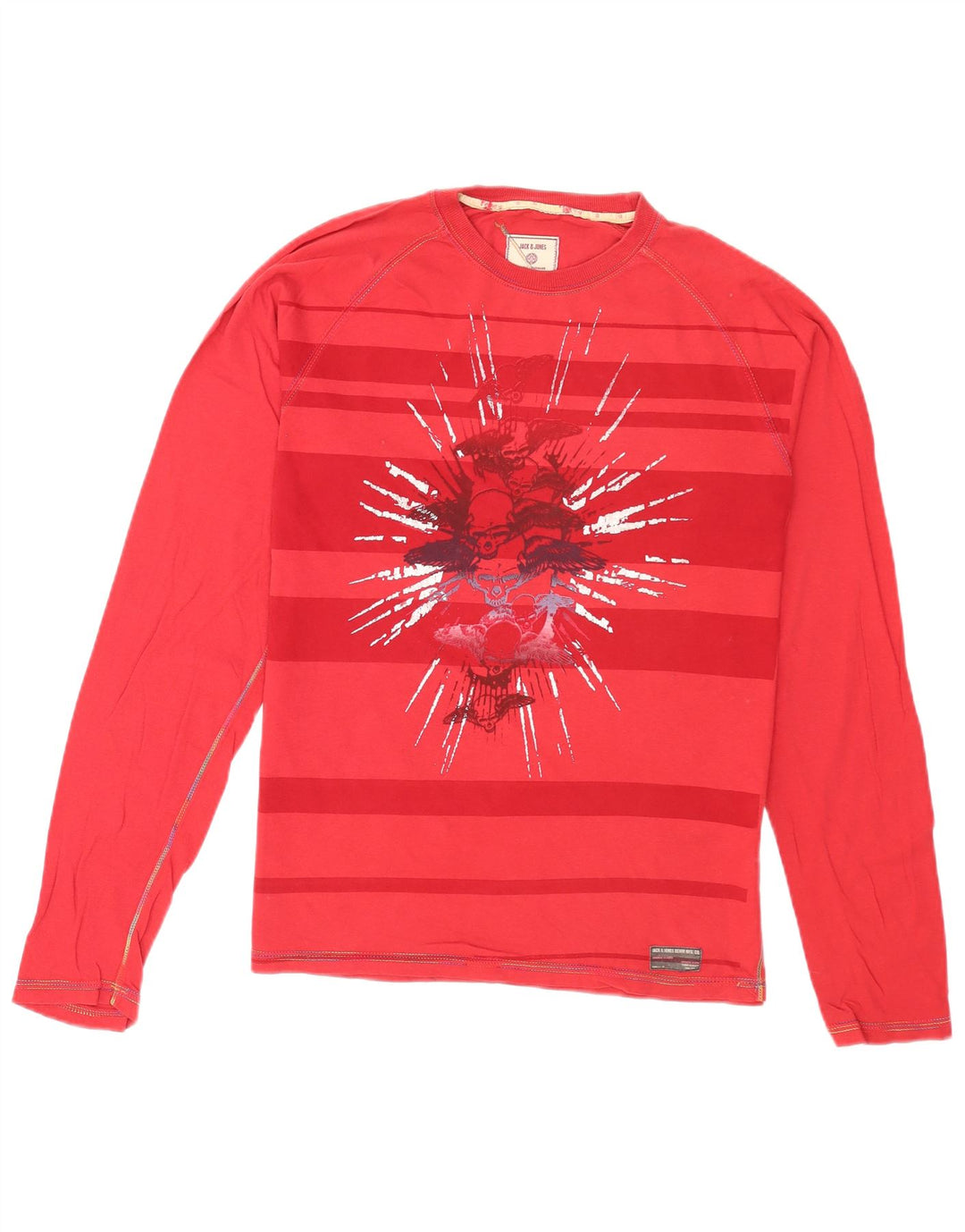 Jack & Jones Top grafico da uomo a maniche lunghe grande in cotone rosso