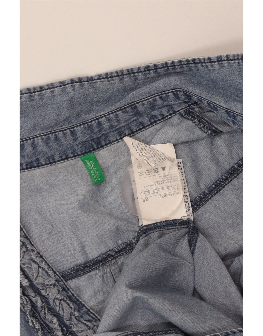 BENETTON Abito in denim oversize da donna con volant sul davanti UK 6 XS Cotone blu