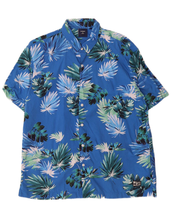 Camicia a maniche corte da uomo Superdry XL in cotone floreale blu hawaiano