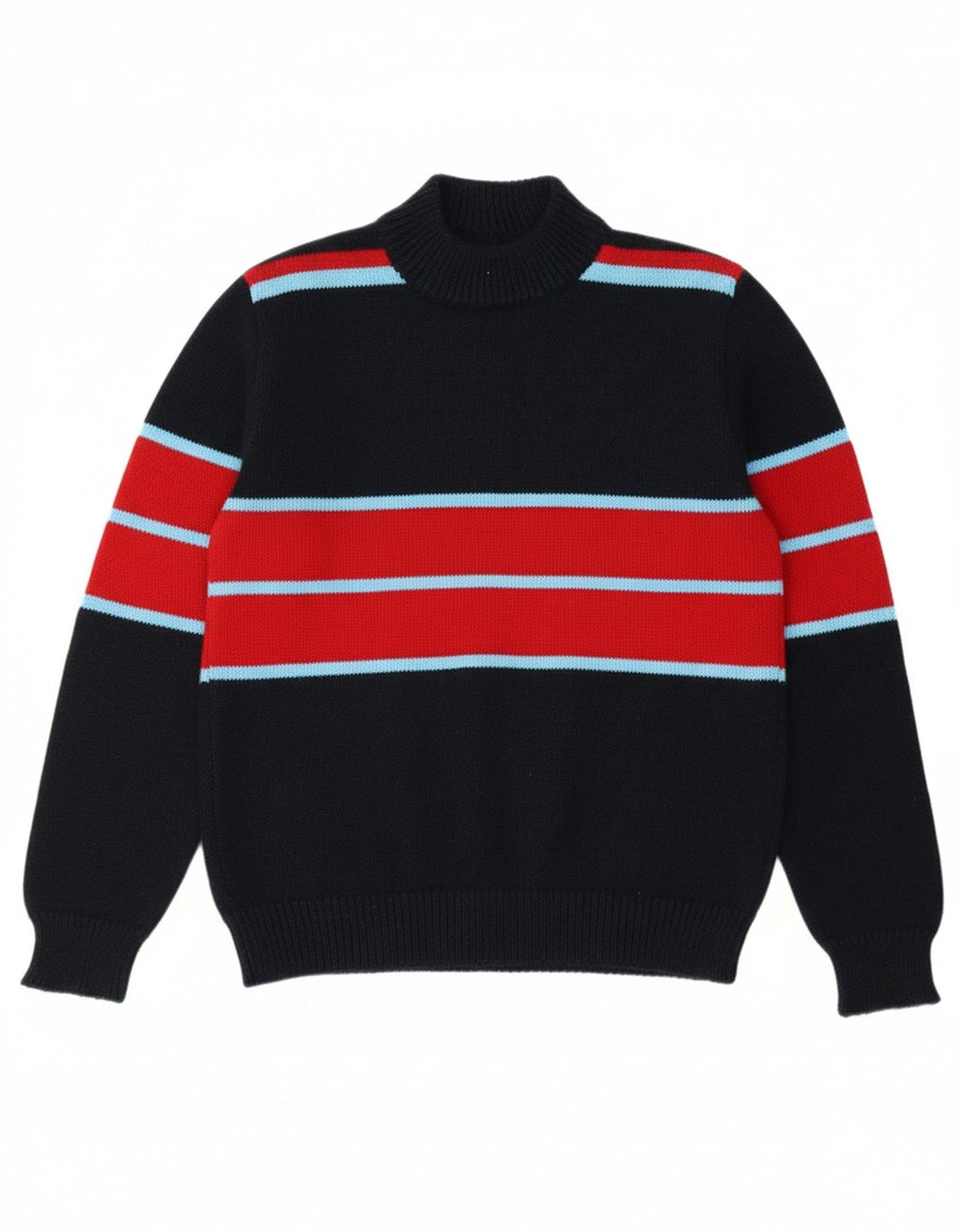 VINTAGE Womens Crew Neck Jumper Sweater UK 14 Medium Navy Blue Striped