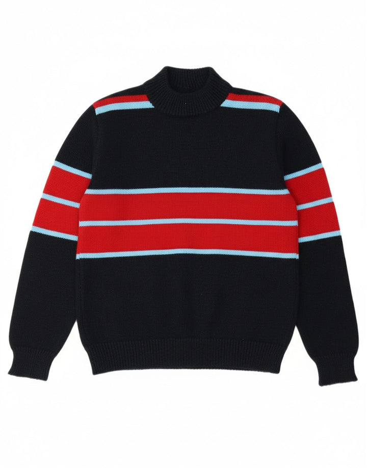 VINTAGE Womens Crew Neck Jumper Sweater UK 14 Medium Navy Blue Striped