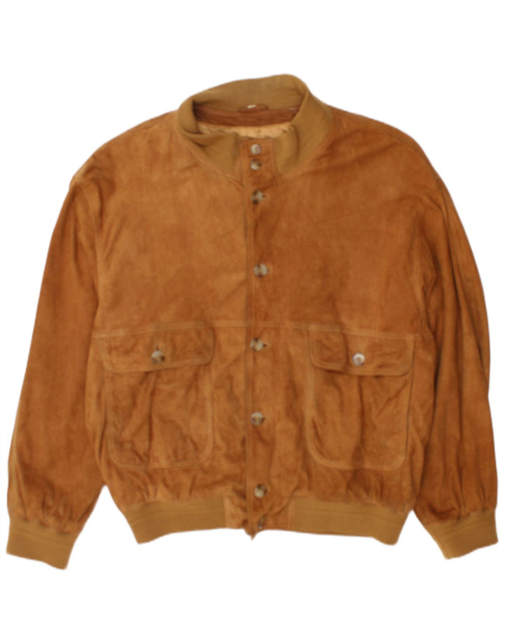 Giubbotto bomber vintage in pelle scamosciata da uomo UK 42 XL Marrone