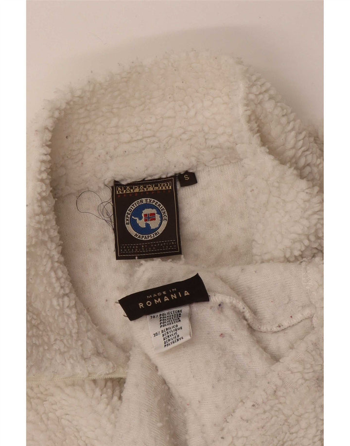 Maglione in pile da uomo Napapijri con collo con zip geografica, piccolo in poliestere bianco