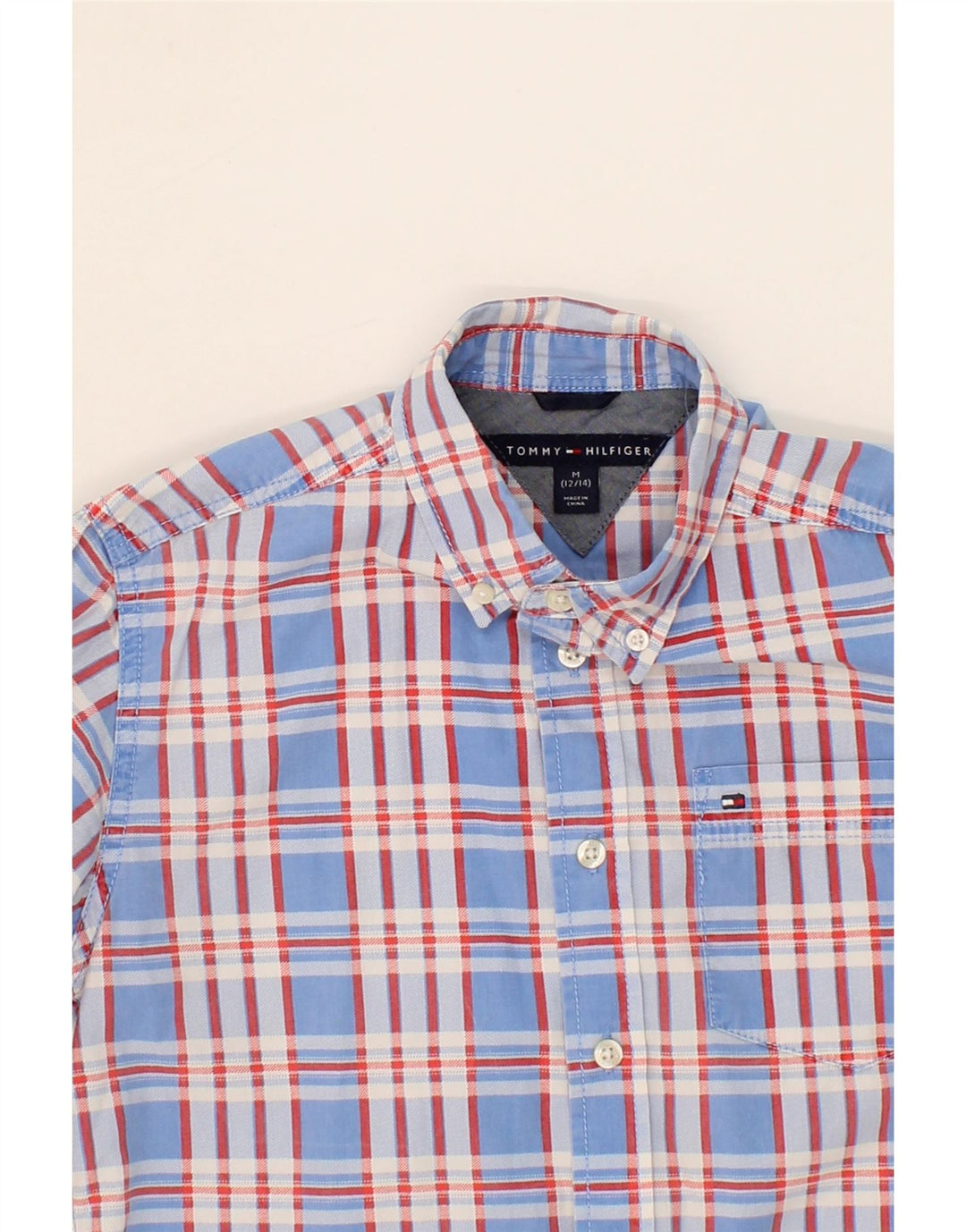TOMMY HILFIGER Boys Flannel Shirt 12-13 Years Medium  Blue Check Cotton Vintage Tommy Hilfiger and Second-Hand Tommy Hilfiger from Messina Hembry 
