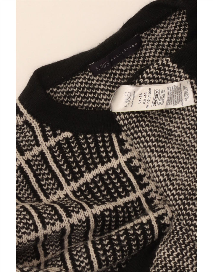 MARKS & SPENCER Maglione maglione girocollo da donna UK 16 Grandi quadri neri