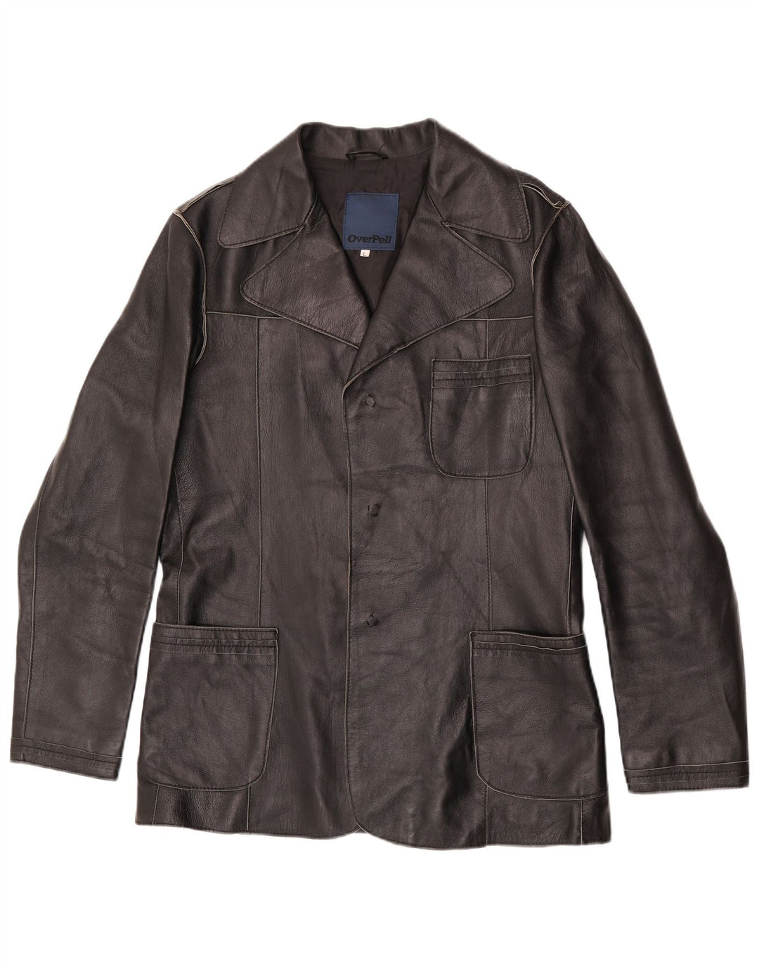 Giacca blazer in pelle vintage da donna a 3 bottoni UK 16 grande nera