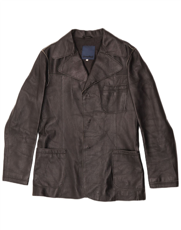 Giacca blazer in pelle vintage da donna a 3 bottoni UK 16 grande nera