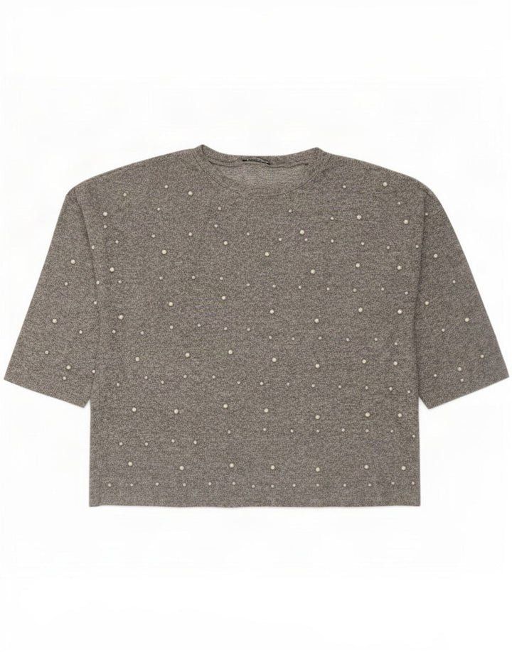 Top Zara da donna manica 3/4 UK 16 grande viscosa grigia