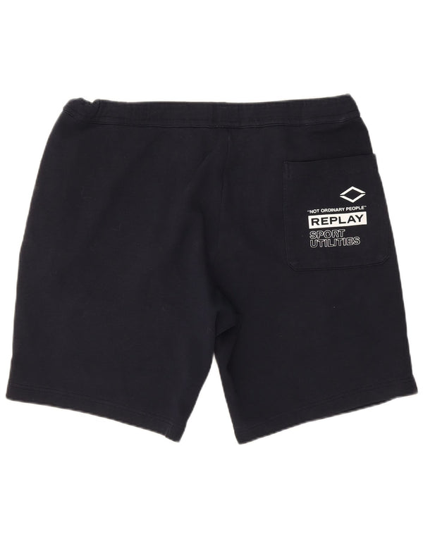 Pantaloncini sportivi grafici da uomo Replay XL in cotone blu navy