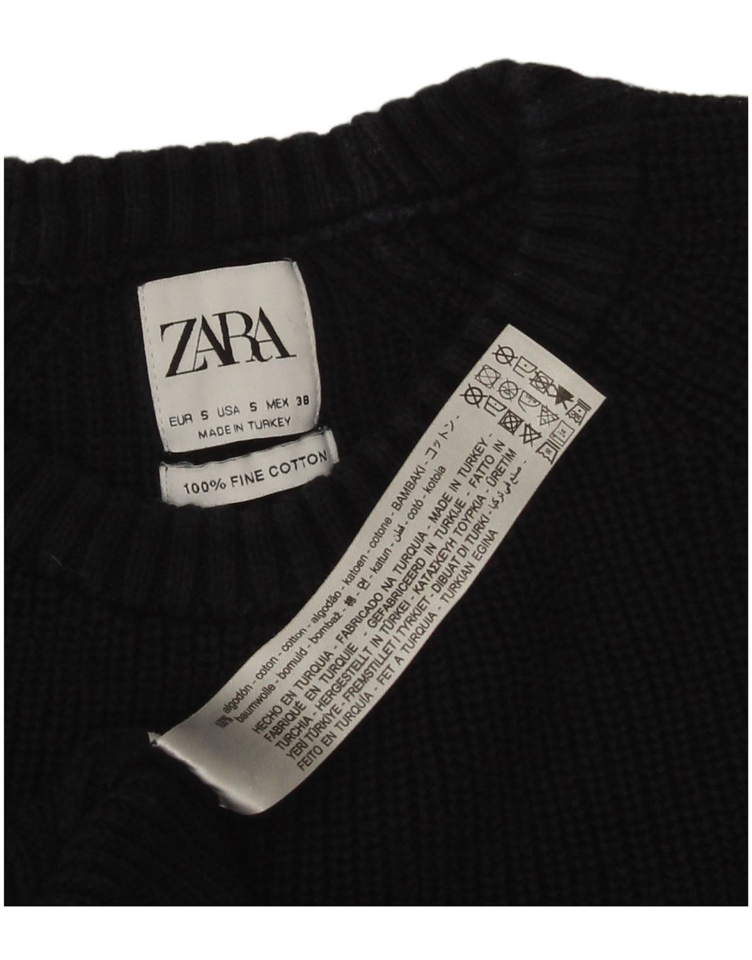 Maglione maglione girocollo da uomo Zara piccolo in cotone blu navy