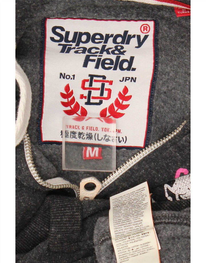 Superdry Womens Graphic Zip Hoodie Sweater UK 14 Medium Grey Polyester