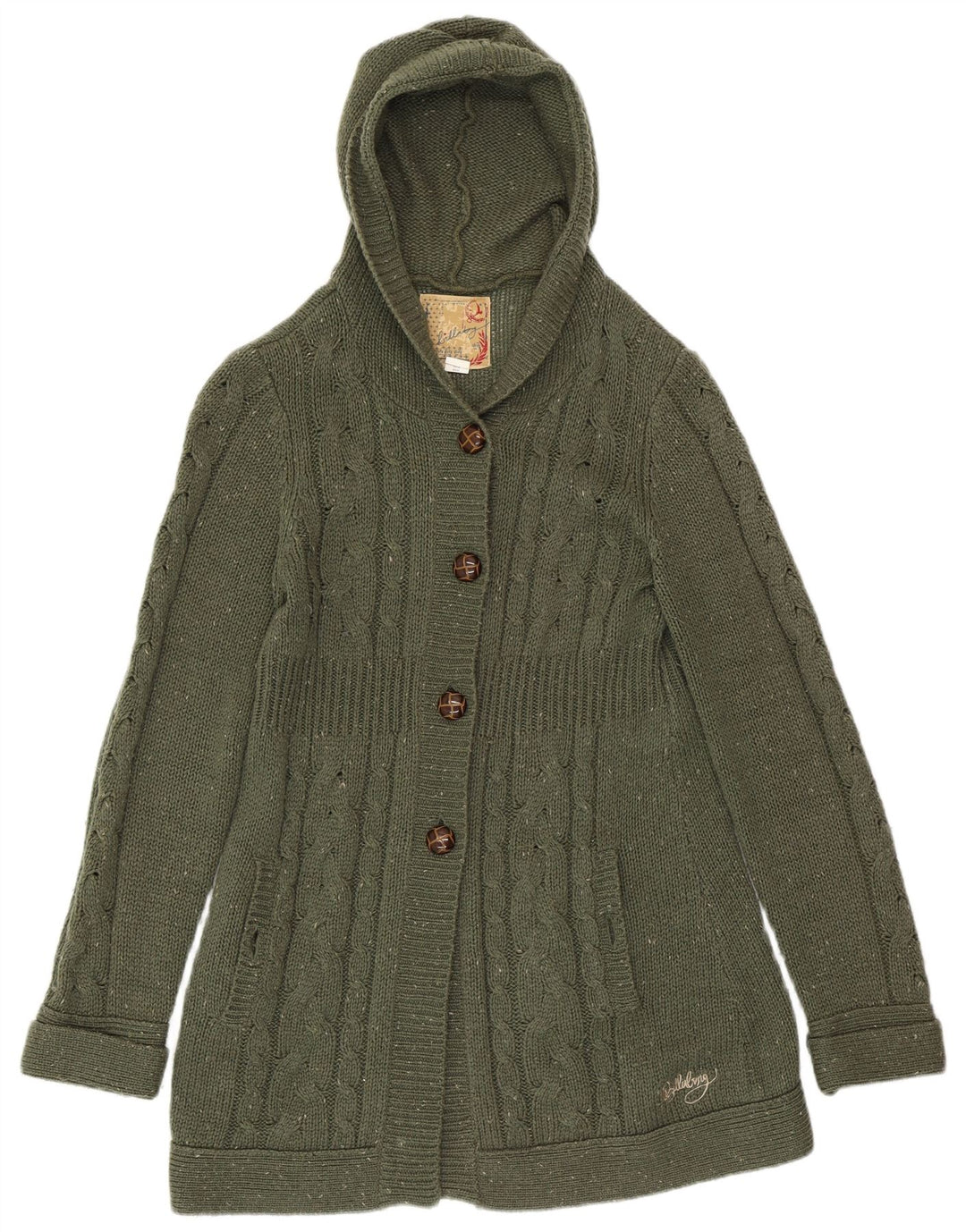 BILLABONG Maglione cardigan lungo da donna UK 14 Grande verde screziato