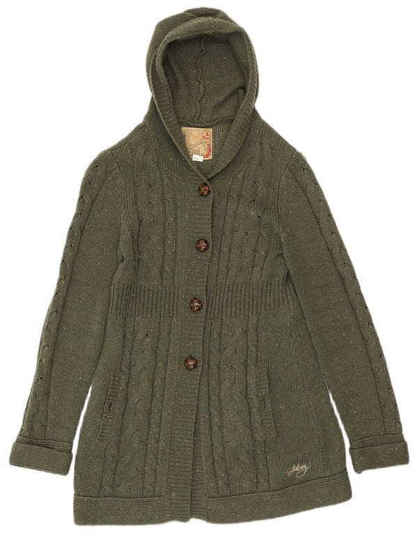 BILLABONG Maglione cardigan lungo da donna UK 14 Grande verde screziato