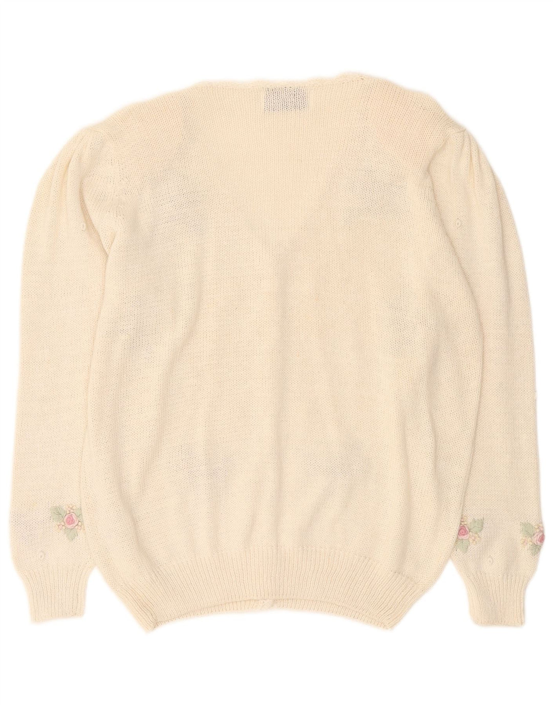Maglione cardigan da donna vintage UK 14 medio bianco sporco floreale