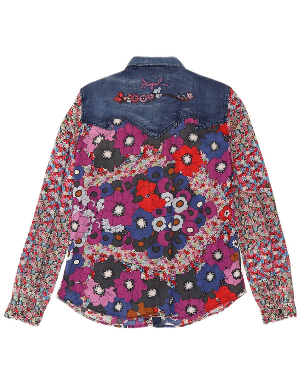 Desigual Camicia a maniche lunghe da donna UK 16 Grande Boemia floreale multicolore