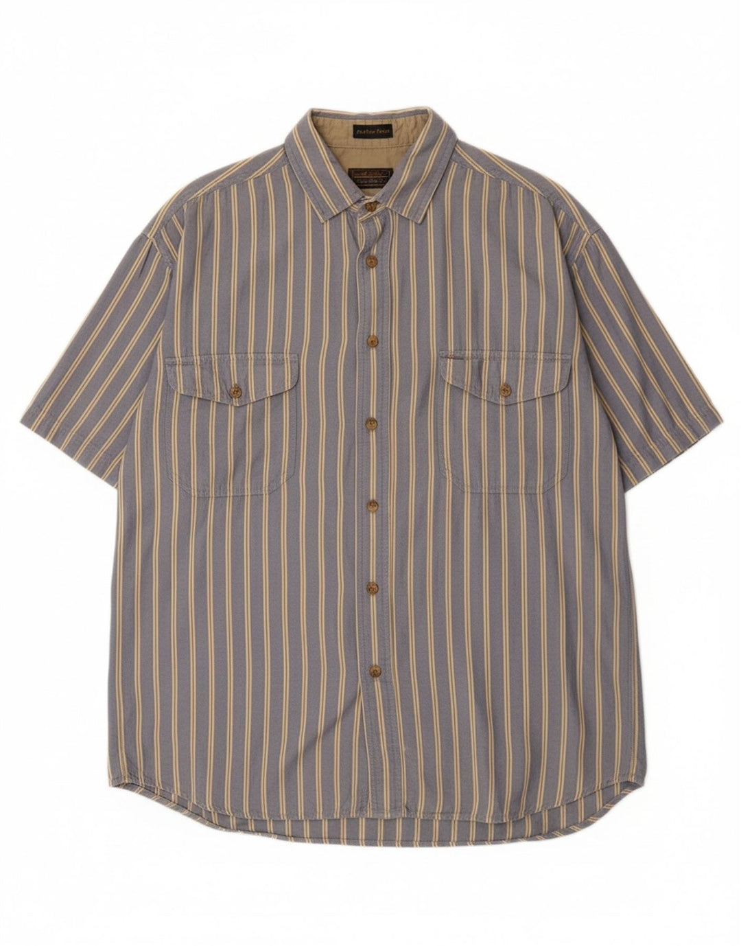 EDDIE BAUER Mens Short Sleeve Shirt Large Blue Pinstripe Cotton Vintage Eddie Bauer and Second-Hand Eddie Bauer from Messina Hembry 