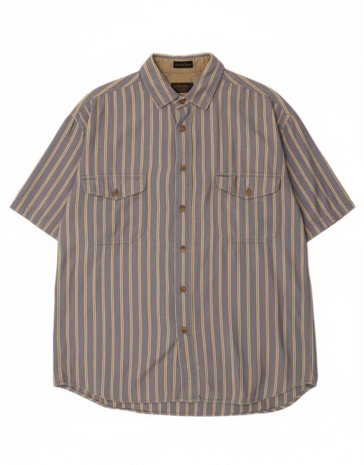 EDDIE BAUER Mens Short Sleeve Shirt Large Blue Pinstripe Cotton Vintage Eddie Bauer and Second-Hand Eddie Bauer from Messina Hembry 