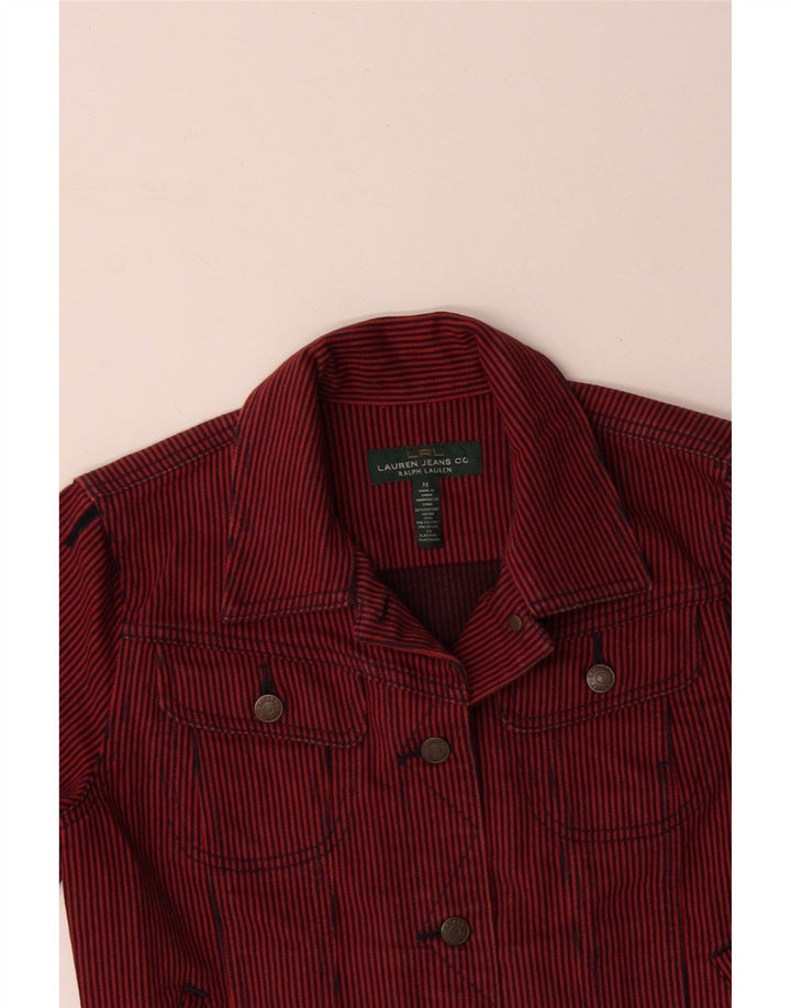 RALPH LAUREN Giacca in denim corto da donna UK 14 Cotone gessato rosso medio