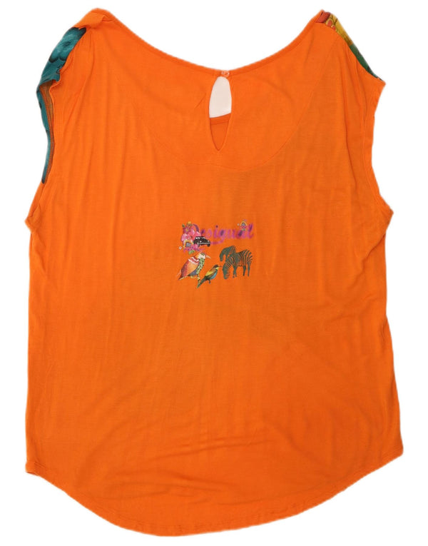 Desigual Camicetta senza maniche da donna Top UK 18 XL Arancione geometrico