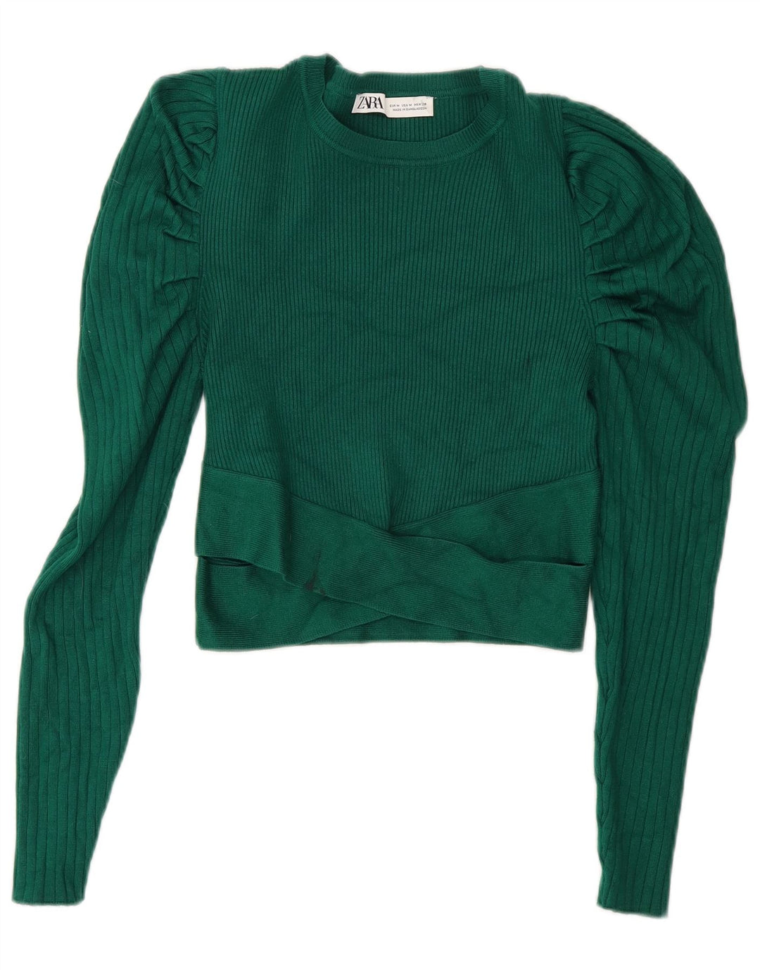Top corto da donna Zara a maniche lunghe UK 12 viscosa verde medio