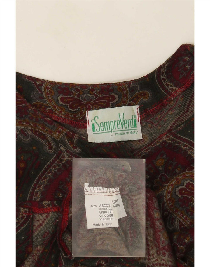 Camicetta camicia vintage da donna UK 14 Viscosa Paisley multicolore media