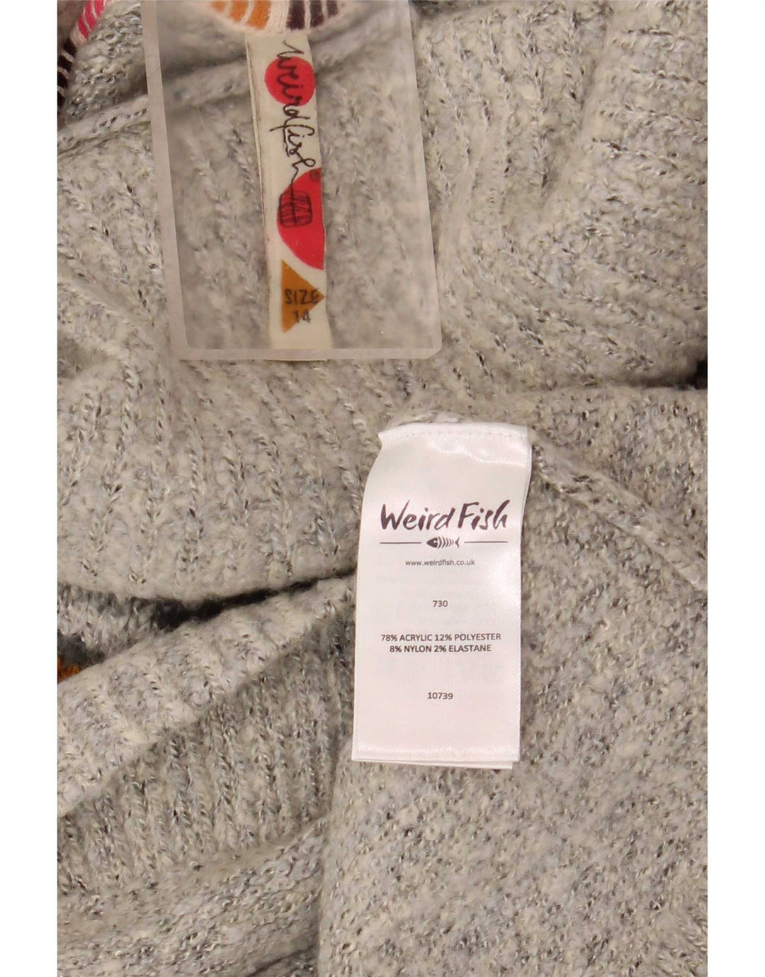 Maglione maglione collo alto da donna Weird Fish UK 14 Large Grey Fair Isle