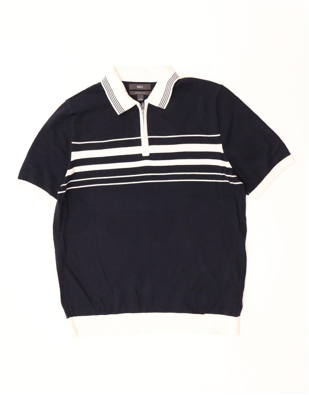 Polo da uomo Marks & Spencer grande in cotone a righe blu navy