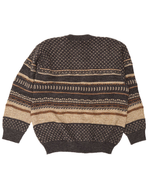 Maglione cardigan da uomo VINTAGE XL in lana a righe grigie