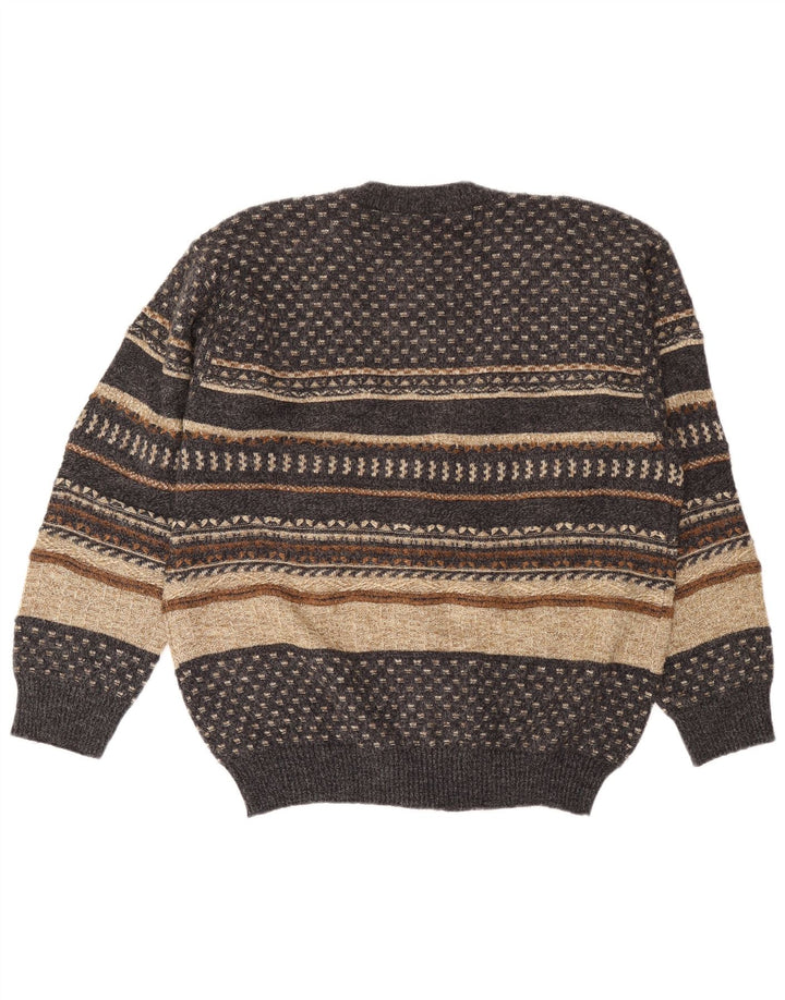Maglione cardigan da uomo VINTAGE XL in lana a righe grigie