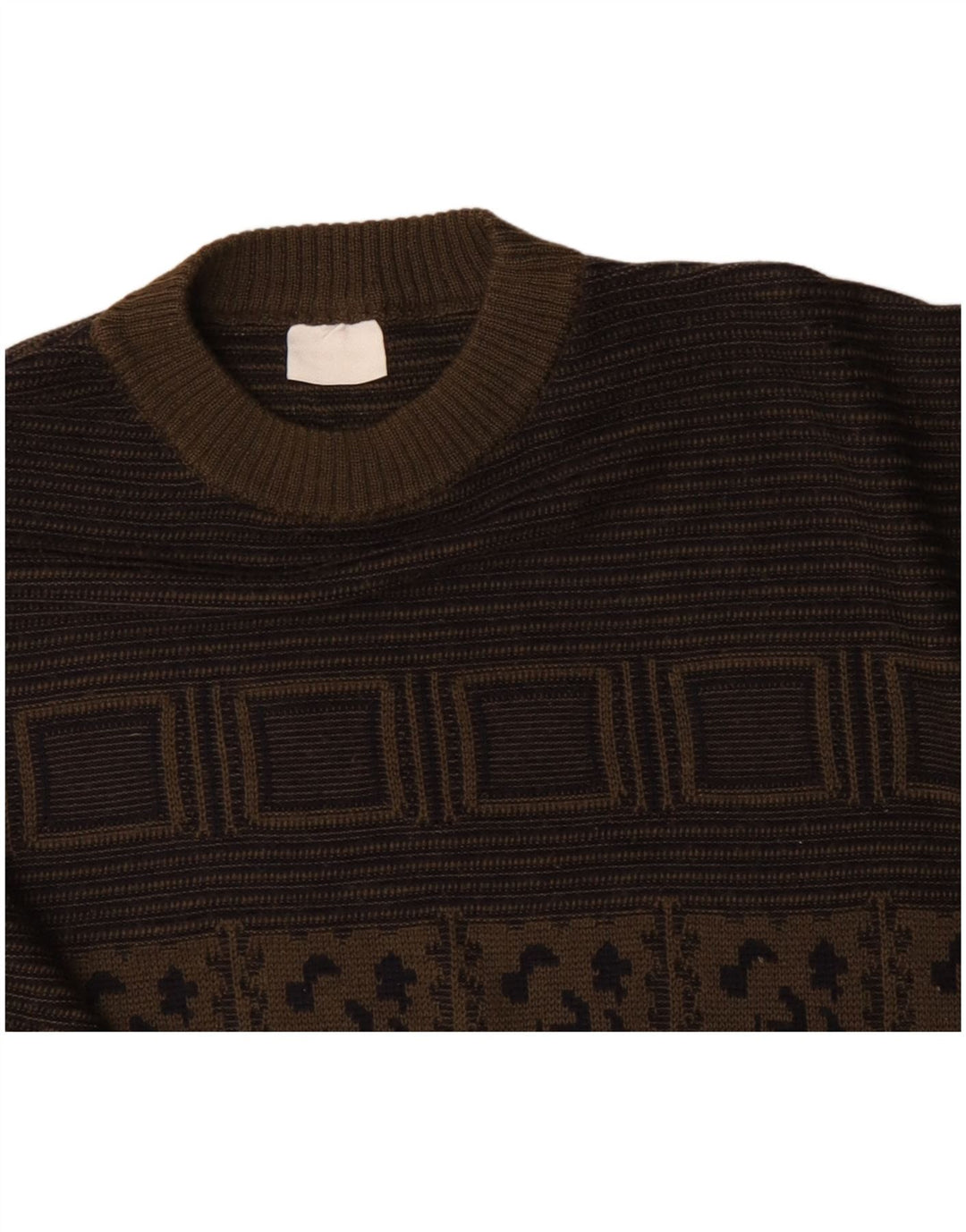 Maglione maglione girocollo da uomo VINTAGE XL Khaki geometrico