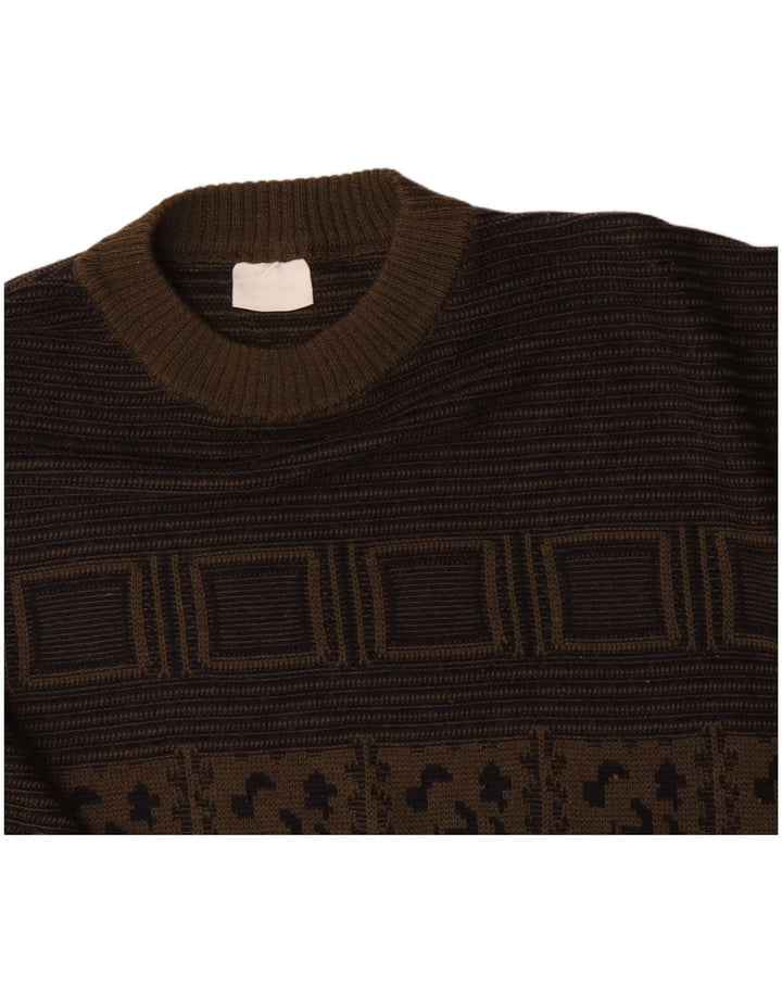 Maglione maglione girocollo da uomo VINTAGE XL Khaki geometrico