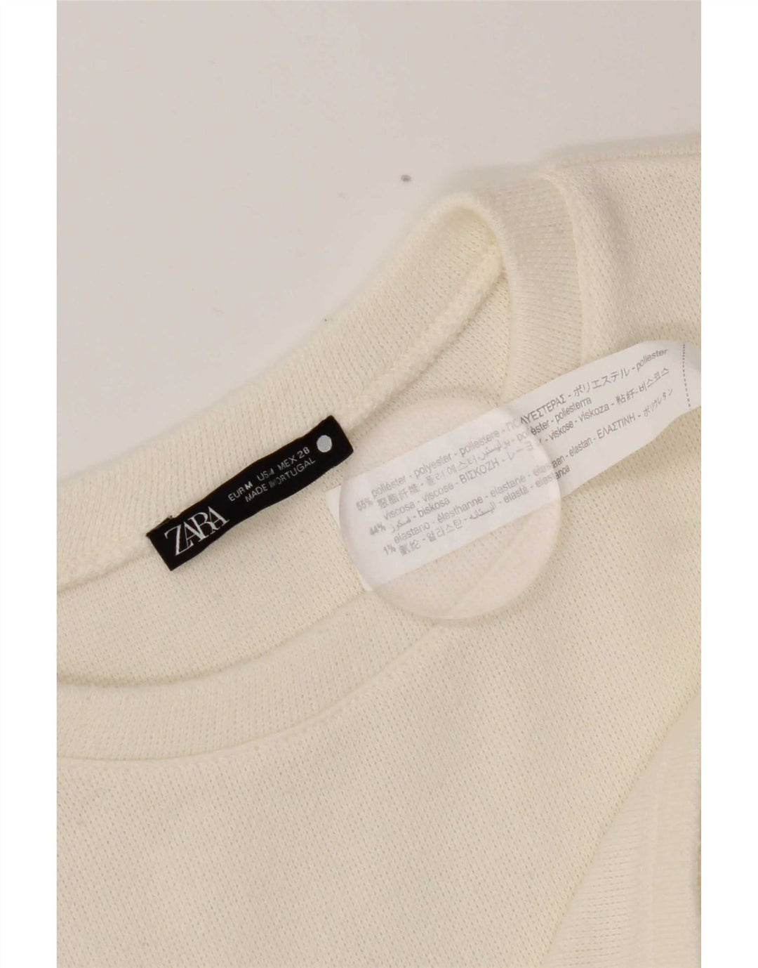 Top corto da donna Zara a maniche lunghe UK 14 poliestere bianco medio