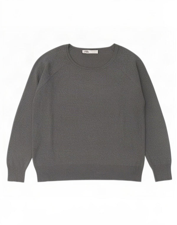 Maglione maglione con scollo a barca da donna Zara UK 18 XL viscosa grigia