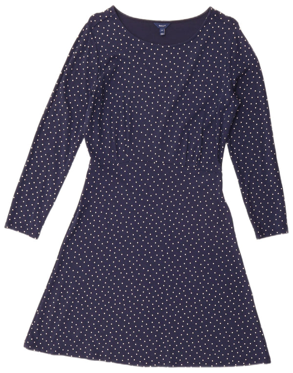 Gant Abito a trapezio da donna a maniche lunghe UK 14 Medio blu navy a pois