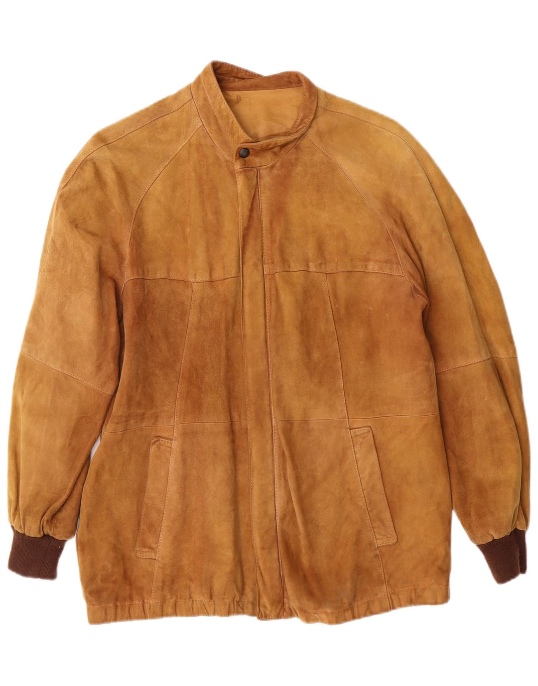 Giacca bomber scamosciata da donna vintage UK 12 in pelle marrone medio