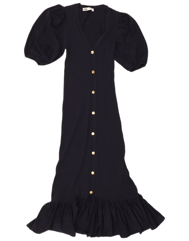 Vestito lungo da donna Zara UK 12 medio blu navy in poliammide