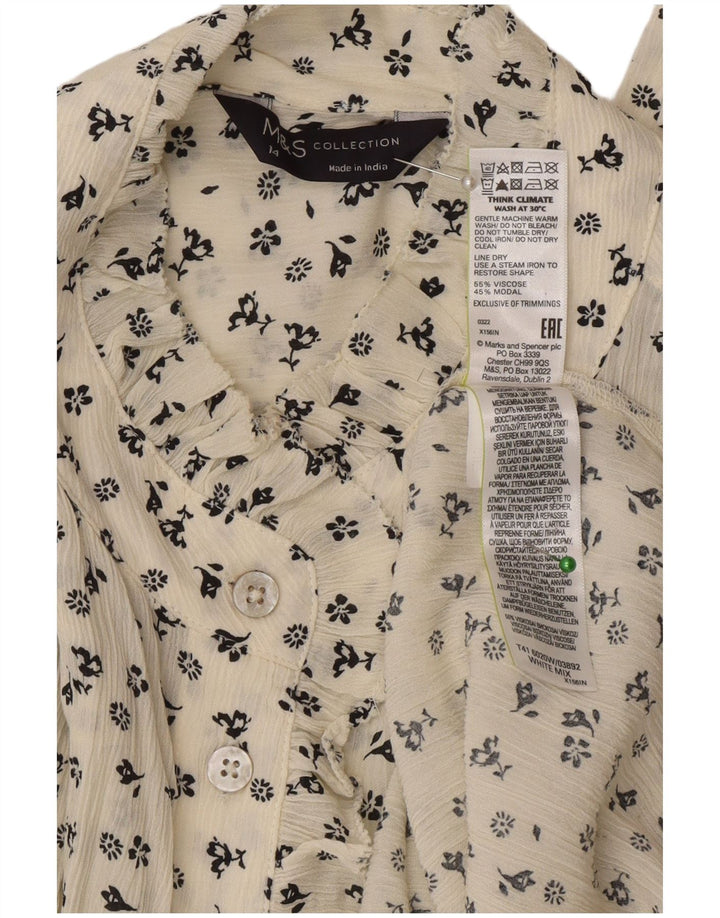 Camicetta camicia oversize da donna Marks & Spencer UK 14 grande floreale bianco sporco