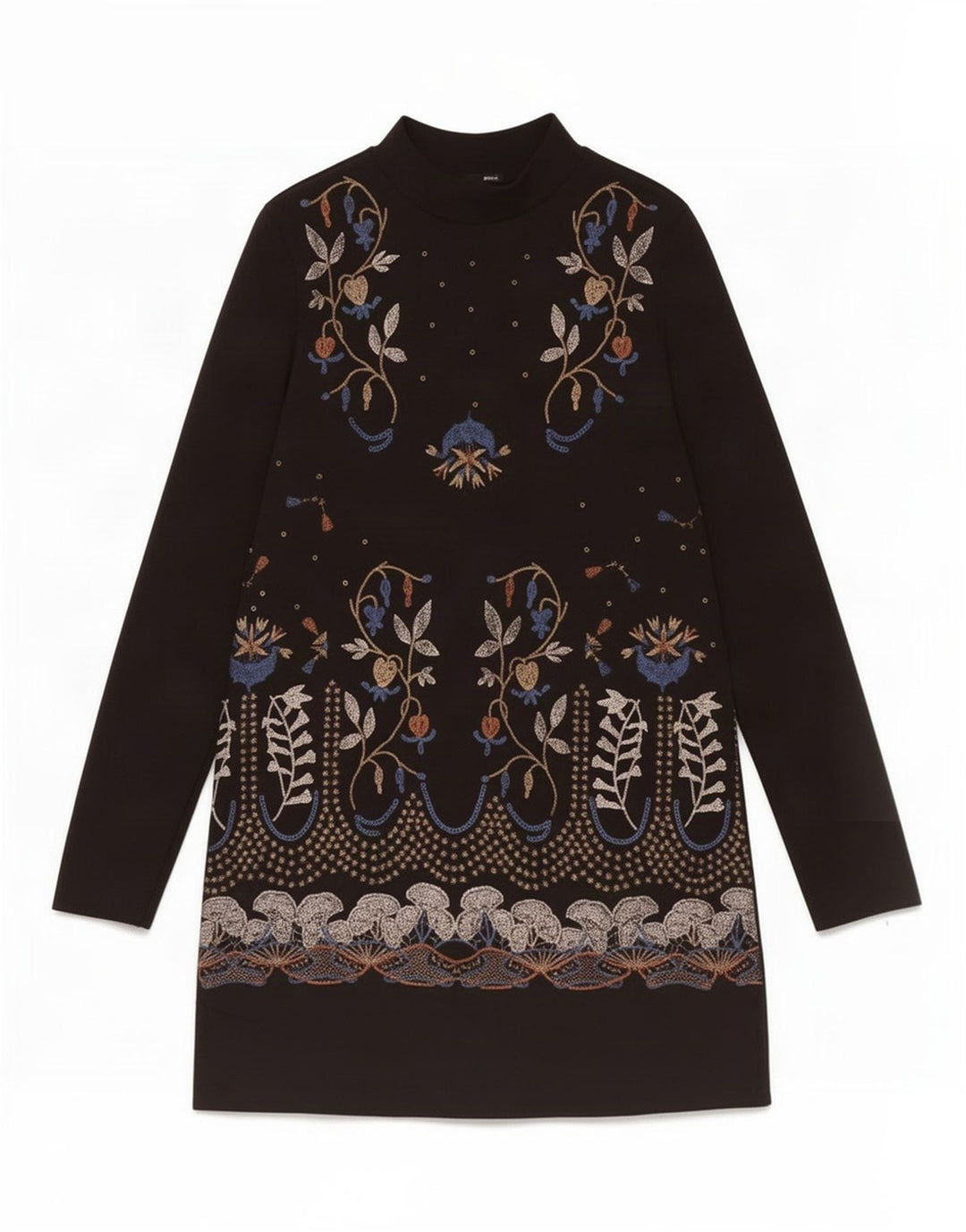 Abito a trapezio a maniche lunghe da donna Zara UK 12 Poliestere floreale nero medio