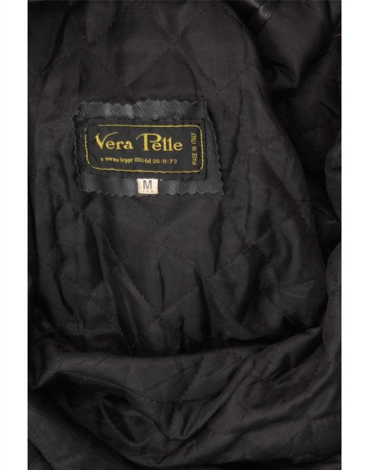 Cappotto in pelle vestibilità ampia con cappuccio da donna VINTAGE UK 14 Pelle nera media