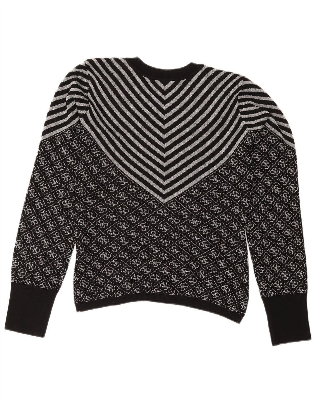 Maglione maglione girocollo da donna GUESS UK 6 XS poliestere nero Chevron