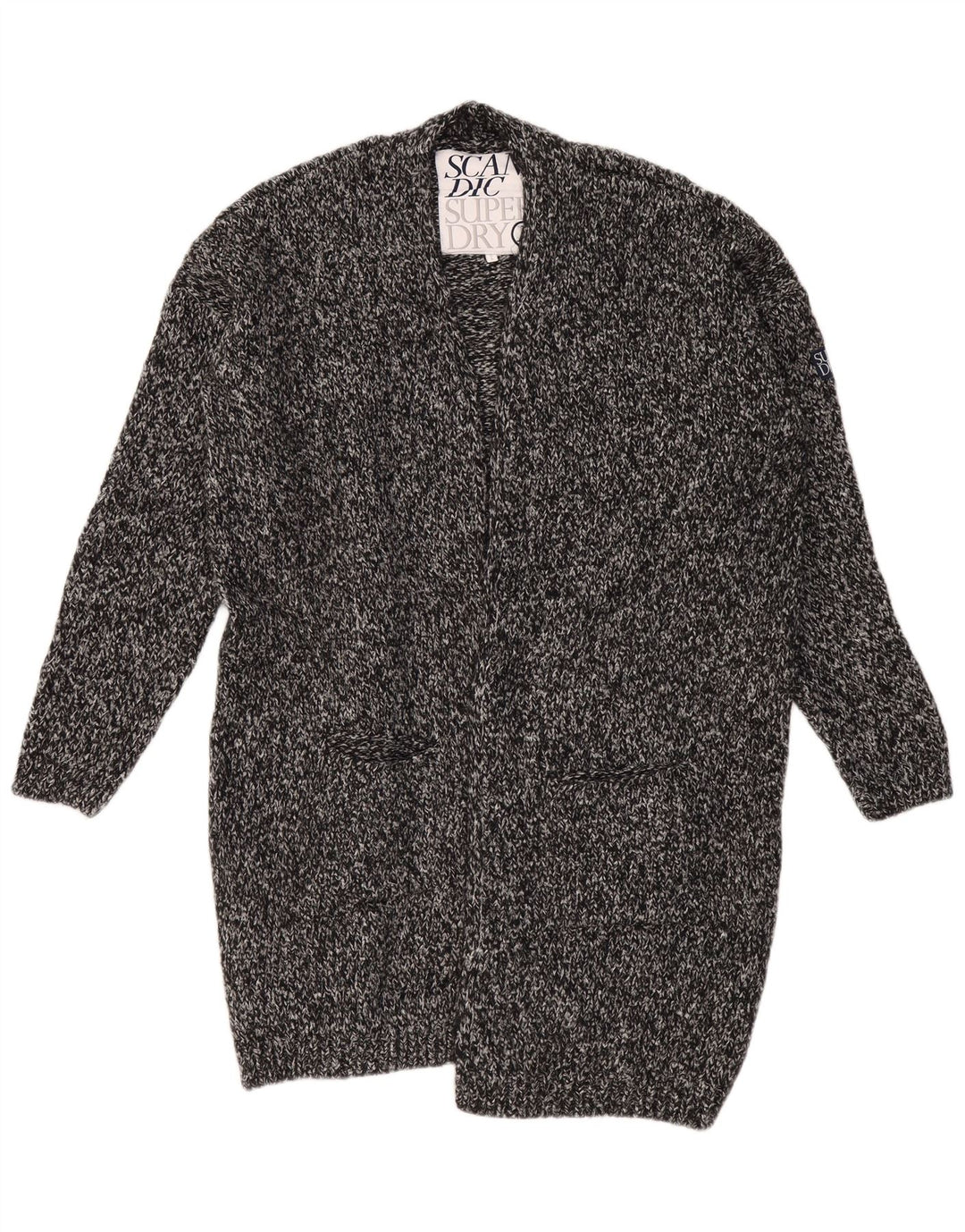Maglione cardigan lungo oversize da donna SUPERDRY UK 18 XL grigio chiazzato