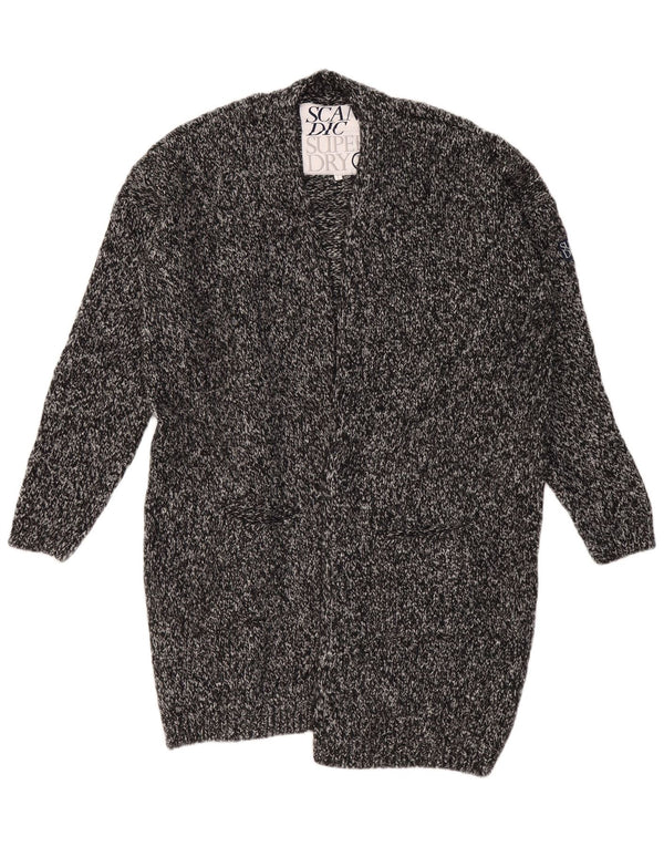 Maglione cardigan lungo oversize da donna SUPERDRY UK 18 XL grigio chiazzato